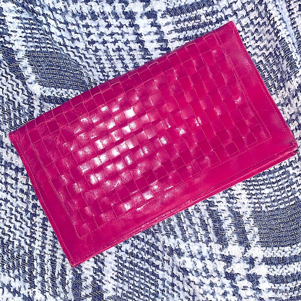Authentic VTG Soft Leather Picnic Braided Design Stylish Envelope Handbag Clutch